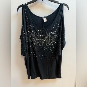 VENUS Black Cold Shoulder Scoop Neck Studded Tunic Top